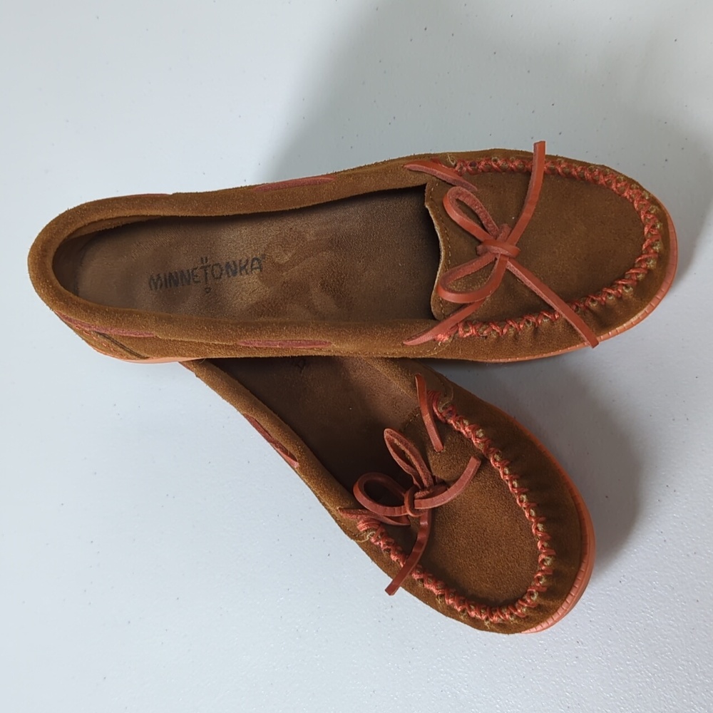 Minnetonka, brown suede moccasins. 7